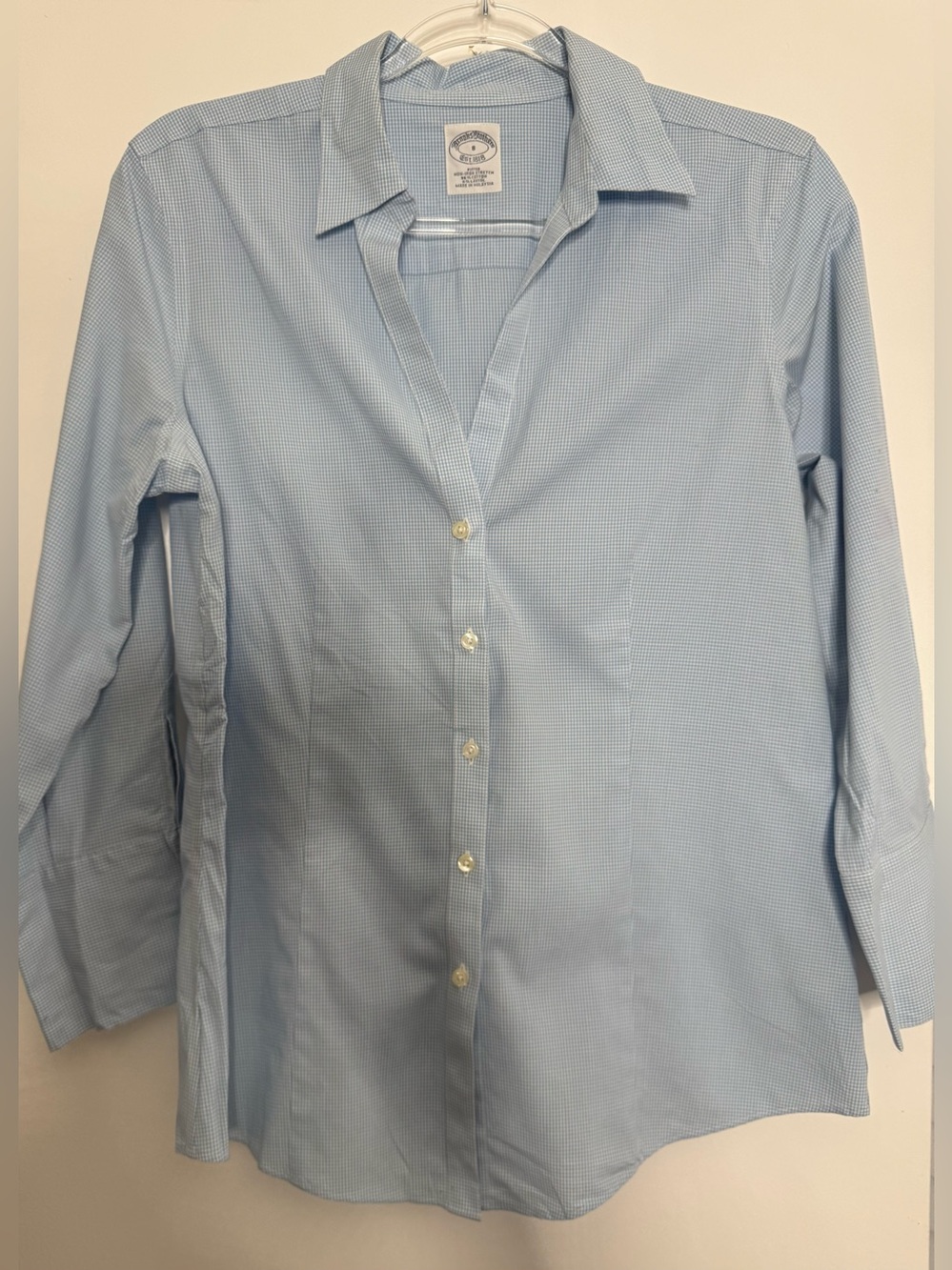 Brooks Brothers Light Blue Micro-Check Dress Shirt size 8 cotton blend